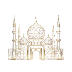 Elegant Gold Geometric Wireframe Mosque on White Background - Islamic Architecture Concept