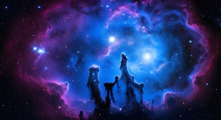 Obraz premium Vibrant blue and purple nebula in deep space