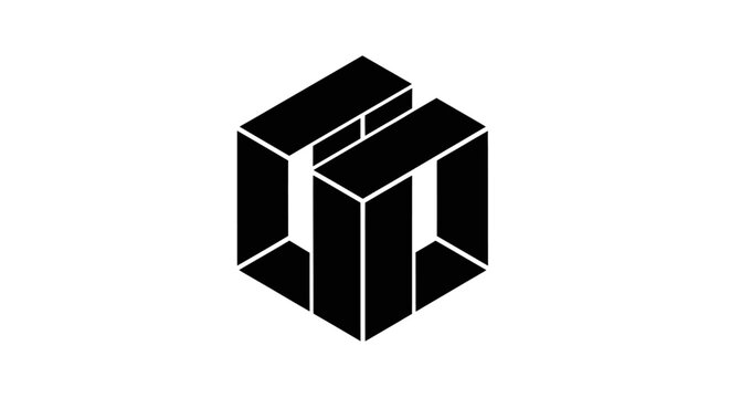 Black 3D cube logo design element.