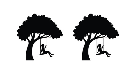 Two trees with children on swings a striking black silhouette © MSTSALINA