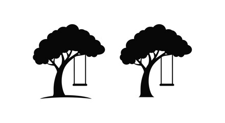 Two trees with swings displayed as a striking black silhouette © MSTSALINA