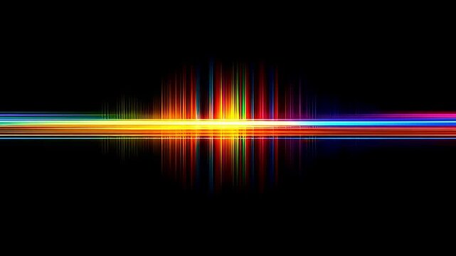 Vibrant Rainbow Light Beam on Dark Background with Reflection.