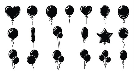 Collection of black balloons in various shapes a striking silhouette © MDAUAL