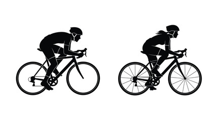Obraz premium Two cyclists riding road bikes in a stark black silhouette