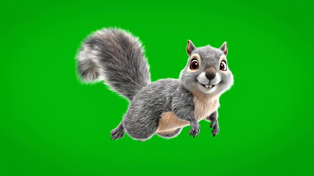 Dynamic 3D Animated Squirrel Leaping and Flying Playfully on Green Screen for Compositing