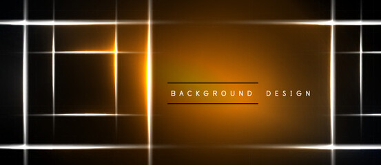 Fototapeta premium Dark background features glowing lines forming rectangle. Bright orange center draws attention, text reads background design. Minimalist, modern aesthetic.