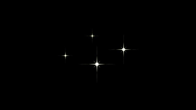 Shiny glowing stars animation, fairy twinkle sparkle light, white cartoon blinking doodle star effect, glitter particle shine motion overlay, transparent alpha, black background 4k loop