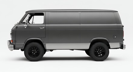 Gray cargo van on white background side view studio shot