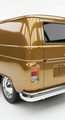 Golden vintage van retro transportation vehicle with chrome details
