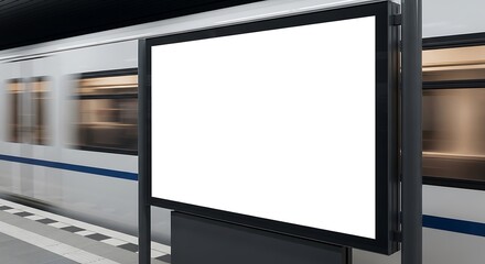Fototapeta premium Blank Billboard Mockup at Subway Station with Train