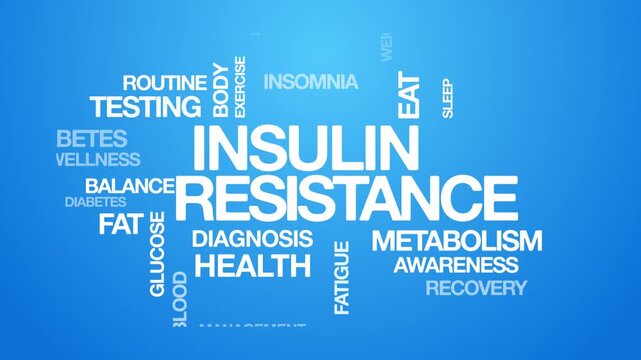 Insulin resistance concept Animated Tag Word Cloud kinetic typography, Text Design Animation typography seamless loop video motion graphics Intro Wordart sky blue screen background backdrop bg awarene