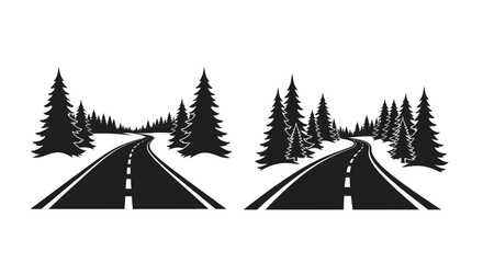 Obraz premium Winding road through a forest landscape stark black silhouette