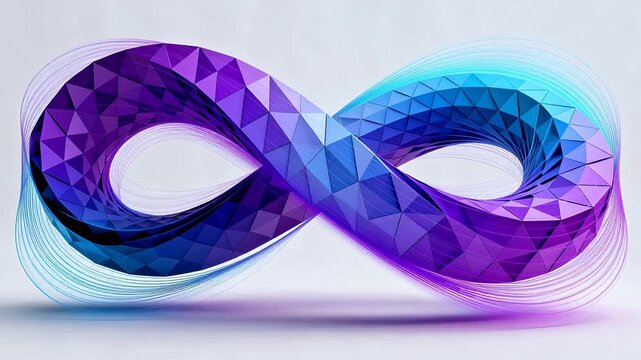 Low polygon infinity symbol with triangle facets on gray background