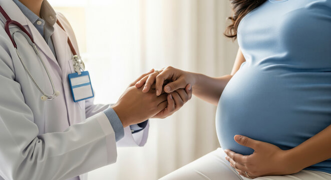 Doctor Holding Pregnant Woman's Hands During Antenatal Check-up