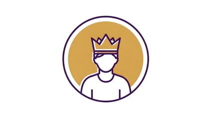 Obraz premium An outline icon of a person wearing a crown in a golden circle.