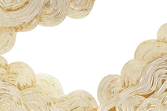 Elegant gold line art forms cloud-like shapes framing a white space, creating a textured design