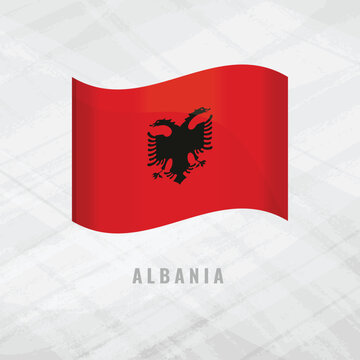 3d illustration waving flag of Albania. Vector flag of Albania on Grey Background . Symbol of Albania.