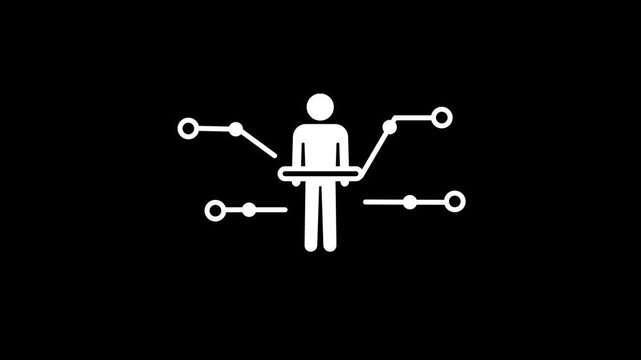 Human silhouette connected to multiple data nodes illustrates a complex network of personal information or a digital twin within a tech ecosystem
