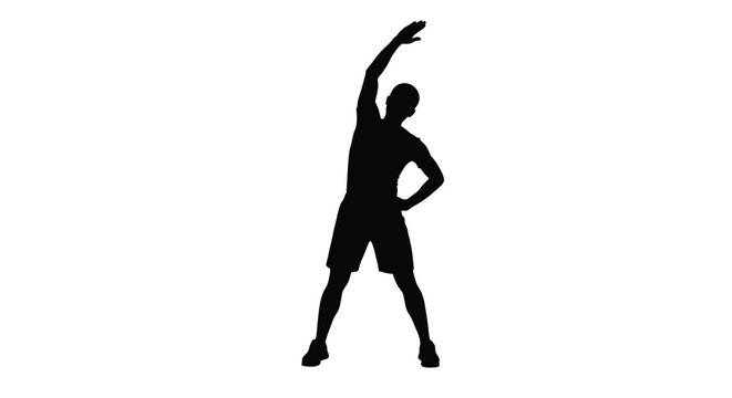 A person stretching their arm captured in stark black silhouette
