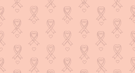 Seamless pattern of awareness ribbons with hearts.