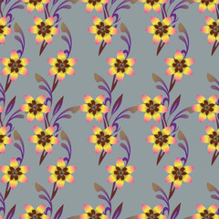 Seamless floral pattern, decorative ditsy print with gentle spring garden, wild plants. Cute botanical design with small hand drawn flowers, leaves, branches, herbs. Vector illustration.  © BALEE