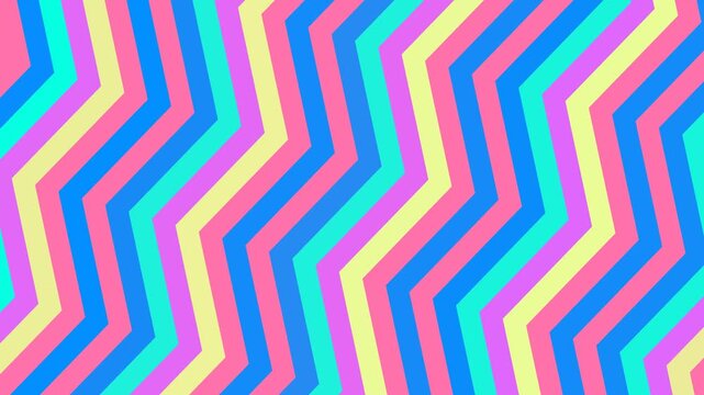 Vibrant abstract zig-zag pattern featuring a playful blend of pink, blue, yellow, and green lines, creating a dynamic and energetic background
