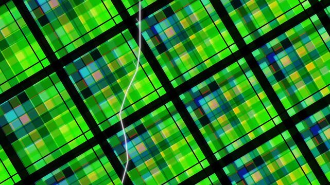 Seamless green and colorful abstract background featuring a geometric plaid fabric texture with decorative lines and a blue gingham textile pattern design