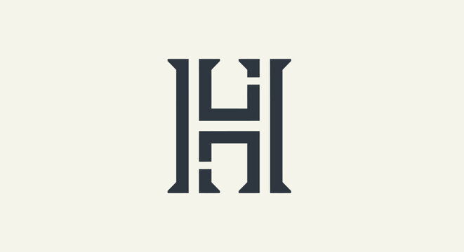 Elegant Monogram H Letter, Vintage Serif Font Logo, Classic Emblem, Minimalist Design
