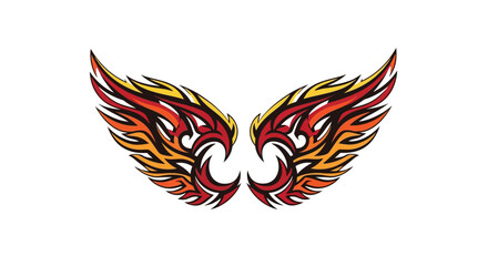 Obraz premium Fiery Tribal Wings Tattoo Design - Red Orange Yellow Flames