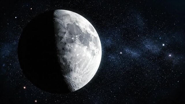 A mesmerizing cosmic view capturing the ethereal beauty of the moon in its celestial journey, from a delicate crescent phase to a brilliant full moon, against a deep, star-filled cosmic canvas