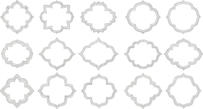 Ornamental quatrefoil frames and decorative outline borders vector set for luxury label logo and vintage design
