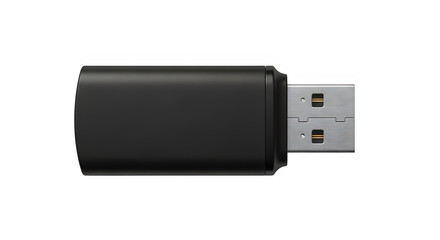 Black usb flash drive with silver connector isolated on transparent background