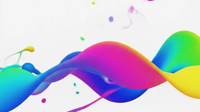 Vibrant abstract waves of colorful liquid flow dynamically across a clean white