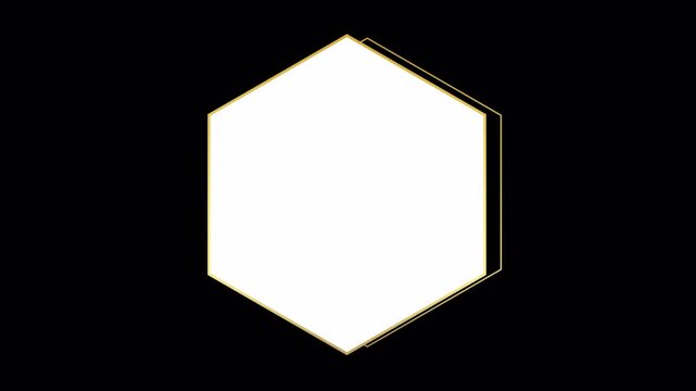Abstract White Hexagon Shape with Golden Outline on Black Background.