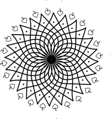 Obraz premium Black and White Mandala Vector Illustration with Geometric Petals and Heart Shape Ornaments for Adult Coloring Book
