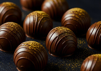 Dark chocolate truffles on dark background