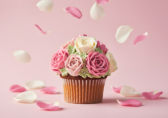 Floral cupcake decorated with icing