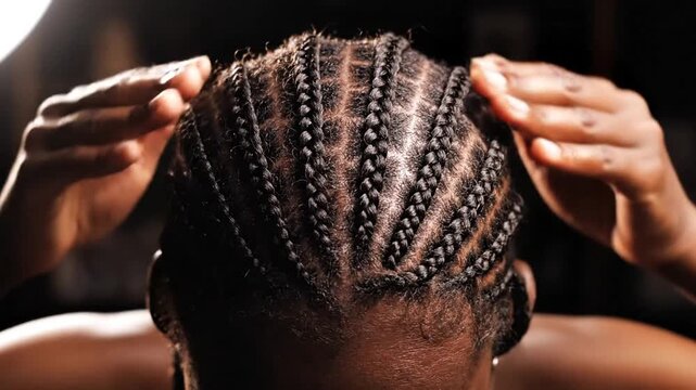 Braided hair being styled.