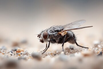 Macro insect fly detail on natural ground