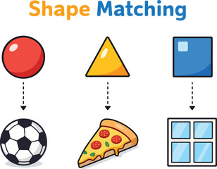 Shape Matching for Kids Educational Game with Circle Triangle Square and Objects Vector Illustration