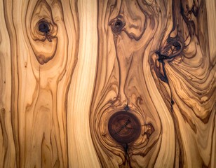 Wood grain close-up. Swirling patterns, knots, and light/dark tones create organic, textured surface