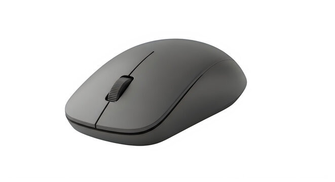 Modern wireless computer mouse in sleek dark gray design isolated on transparent background