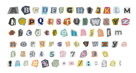 Magazine font random note letter. Cut Letters. Clipping alphabet. Vector font © Antonina