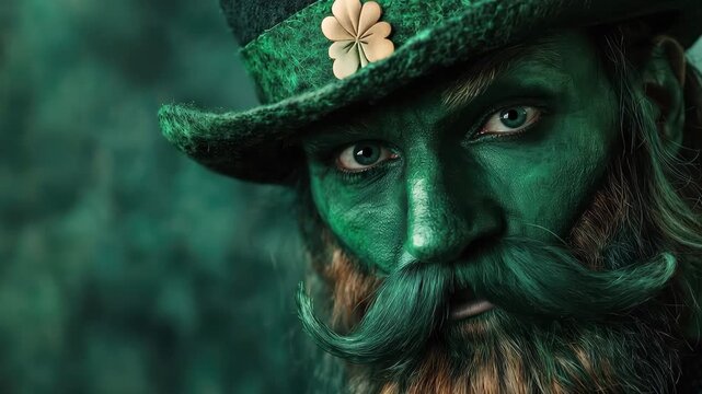Lively leprechaun celebrating St Patricks Day with vibrant green attire, festive mood, and playful spirit