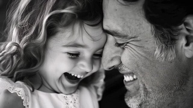 Playful daughter joyfully pinches cheerful father's cheeks during a sunny afternoon at home, creating lasting memories of family bonding and laughter
