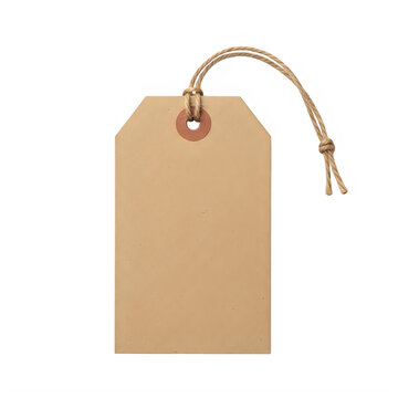Simple beige paper tag with a string attachment for product labeling or packaging isolated on transparent background