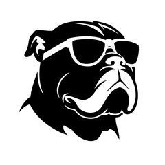 Fototapeta premium Cool Bulldog with Sunglasses Silhouette Vector - Stylish Dog Head Icon - Modern Pet Mascot Graphic