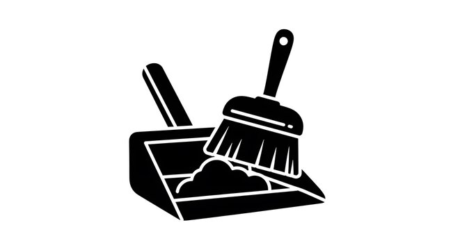 Broom and dustpan cleaning tools icon.
