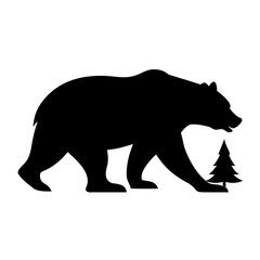 Fototapeta premium Grizzly Bear Silhouette Vector - Wild Brown Bear Walking Icon - Forest Predator Mascot Graphic