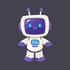 Naklejka premium Cute robot character. Friendly android, artificial intelligence assistant, cheerful smart human-like machine